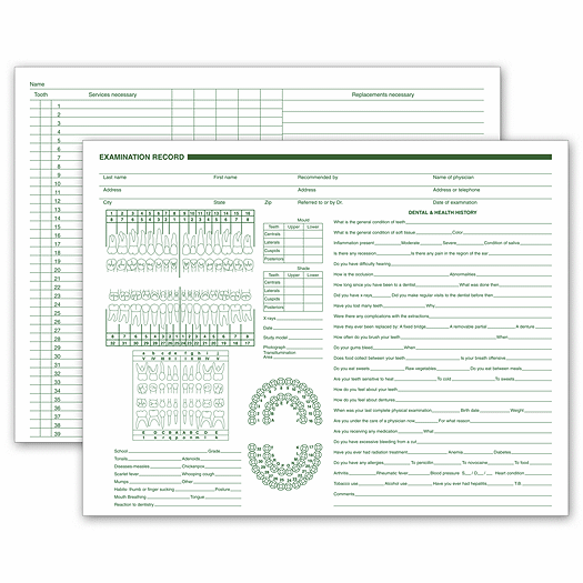 Dental Record Forms - Exam Card